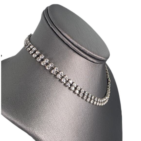 Vintage Double Strand Rhinestone Mid Century 1950s Choker Necklace - Picture 1 of 4